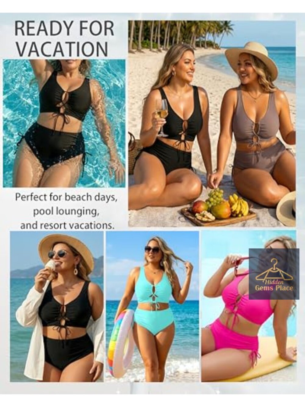 Plus Size Tummy Control Lace Up Bikini Two Piece Swimsuit - Picture 5 of 6